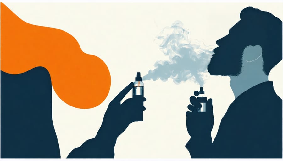 Image showing a person vaping, with symbols representing addiction recovery